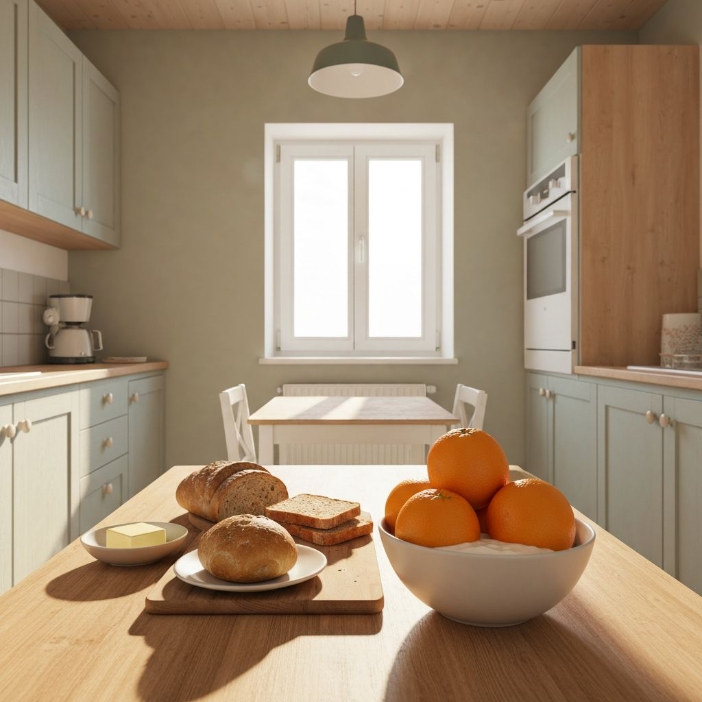 Jutarnja tiša - kuhinja s otvorenim prozorom, jogurt i kruh